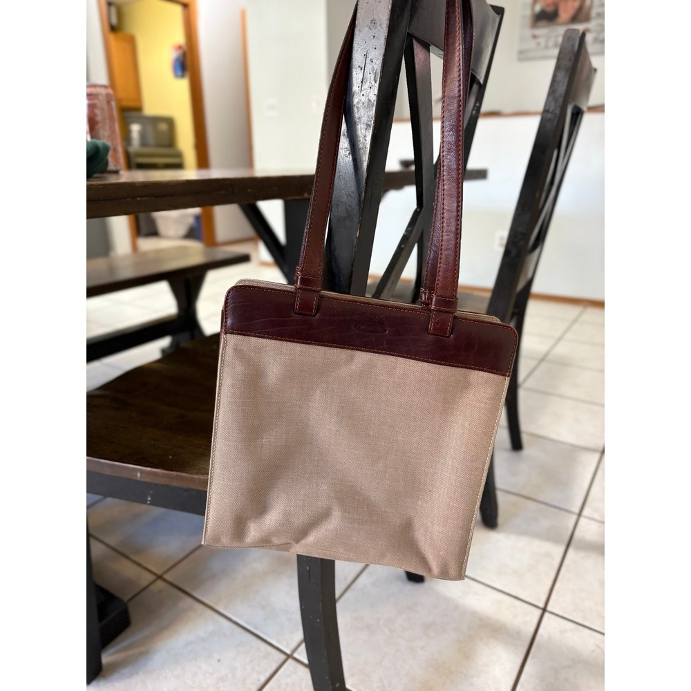 Oroton Mahogany Leather/ Nylon Canvas Shoulder bag purse